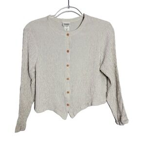 Eileen Fisher Linen Textured Stripe Button Front Cardigan Crop Top Medium